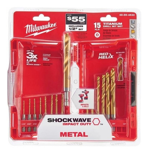 Juego De 15 Brocas De Titanio Standard Milwaukee 48-89-4630