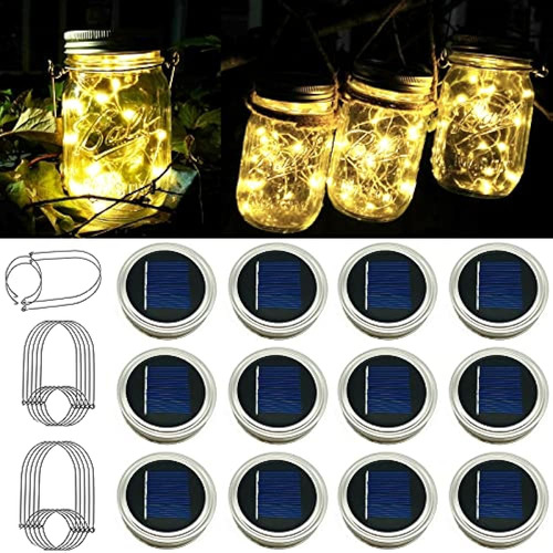 Smilingtown Solar Mason Jar String Light Lids, 12 Pack 30 Le