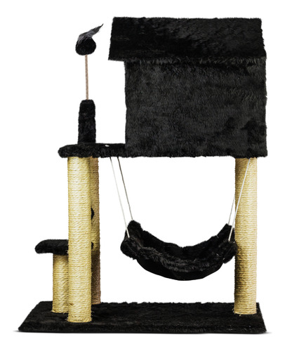Arranhador Para Gato Com Casinha, Rede E Brinquedos Cor Preto