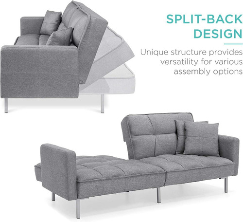 Sofa Futon Convertible De Felpa Color Gris Marca Best Choi P