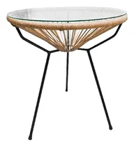 Comprar Mesita Mesa Ratona Acapulco Tripode Con Vidrio Simil Yute