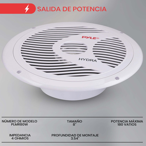 Pyle - Altavoces Para Vehículos Marinos De 8 Pulgadas, Doble Sistema De Altavoces De Componentes De Coche Impermeable De 180 W, 4 Ohmios, Cono De Pp Con Carcasa De Goma, Imán De 20 Onzas, Bobina De