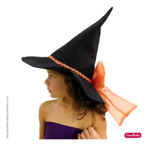Chapéu De Bruxa Halloween Infantil Preto Laranja Festa Luxo