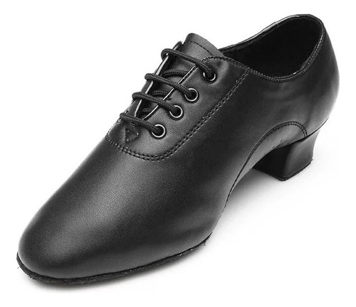 Sapatos De Dança Latina Masculinos De Couro, Pretos, 3,5 Cm