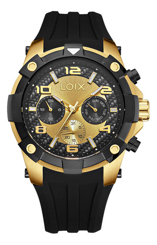 Reloj Loix Hombre La2140-3 Negro Con Dorado, Tablero Bicolor