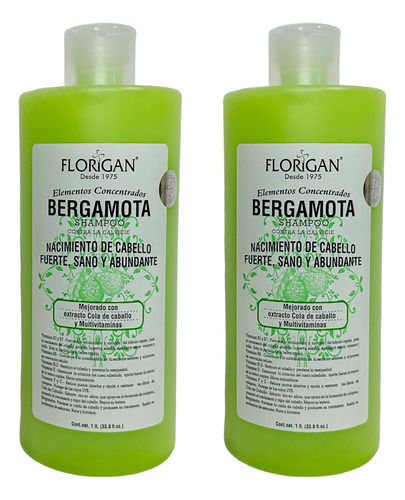 Shampoo Bergamota Elementos Concentrados 1lt Florigan® 2pzas