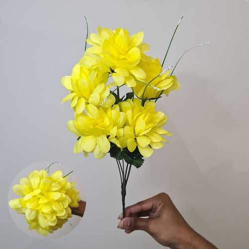 Kit 10 Buquês De Folhagens E Flores Amarelas Para Arranjos