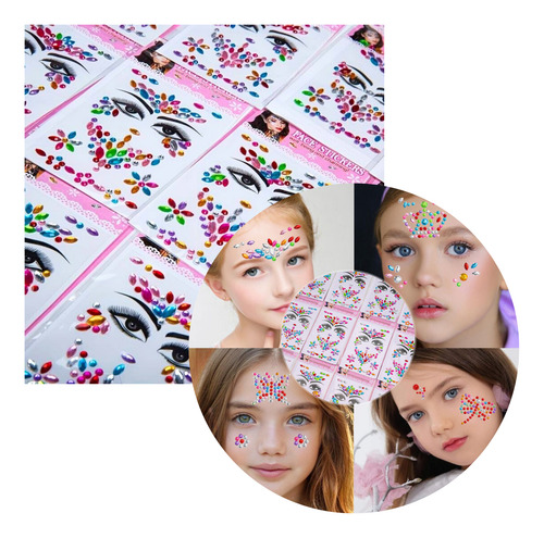 Kit Strass Tattoo Glitter Trencita Cumpleaños Nena