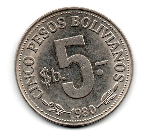 Bolivia Moneda 5 Pesos Bolivianos Año 1980 Km#197