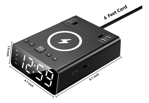 Reloj Despertador Con Cargador Inalámbrico Y Usb Despierta C