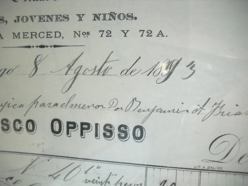 Documento Antiguo Factura Casa De Ropa F Opisso (Usado)