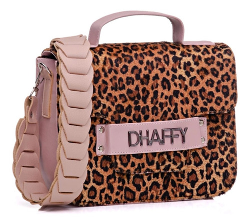 Bolsa transversal Dhaffy Média design animal print de sintético  rosa onça com alça de ombro rosa alças de cor rosa