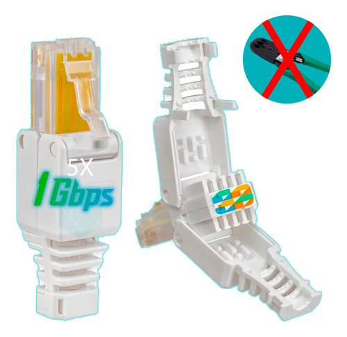 5pzs Plug Conector Rj45 Cable Cat 5e Sin Uso De Herramientas