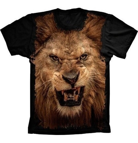Camiseta Estilosa 3d Animais - Leão Face 