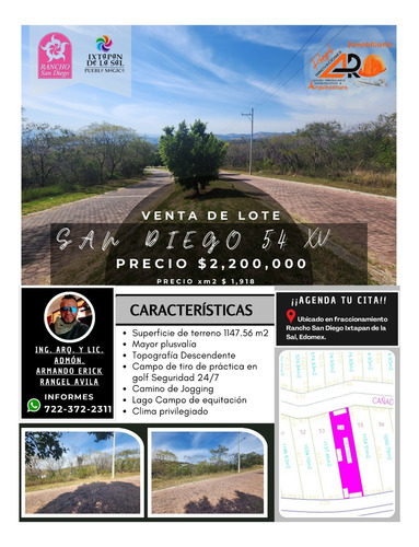 Venta Lote San Diego 54 Mz Xv Con Bonitas Vistas Y Sobre Avenida Principal Con Todos Los Servicios Y Proyecto Incluído En Fracc Rancho San Diego Ixtapan De La Sal Edomex