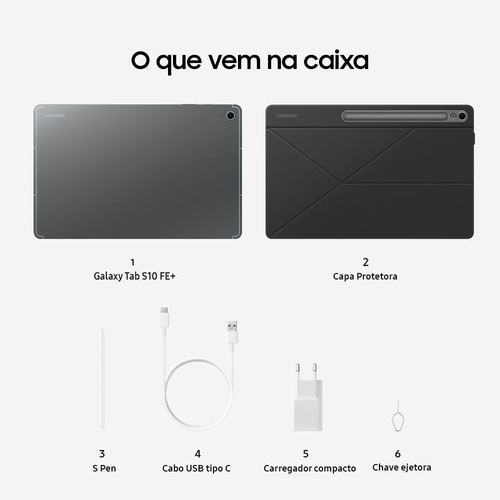 Tablet Samsung Galaxy Tab S10 Fe+ Wifi, 128gb, 8gb, Tela 13.1 90hz, S Pen E Capa Inclusas - Cinza