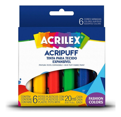Tinta Para Tecido Expansível Acripuff Acrilex- 6 Tubos 20 Ml