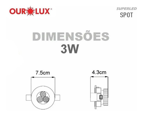 Spot Mini Redondo Embutir Super Led 3w Branco Frio Ourolux