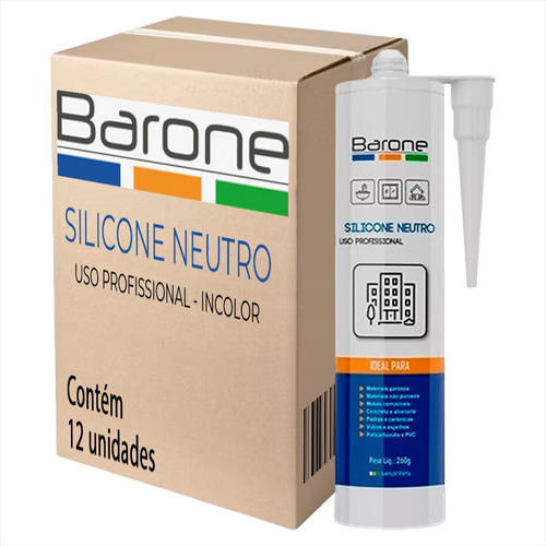 Kit C/12 Silicone Neutro Incolor Barone 260g