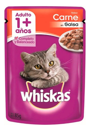 Whiskas Sobrecitos Pouch Sabor Carne 85 Grs. X 12 Unidades