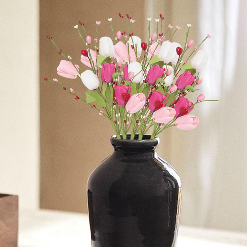 5x Ramas De Flores De Tulipán Artificiales Arreglo Floral