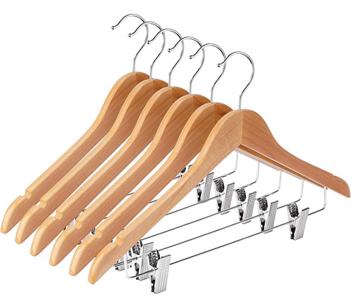 Perchas De Madera Con Clips Resistentes Ajustables - Paquete