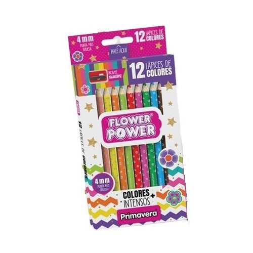 Creyones De Madera Primavera Flower Power  12 Colores