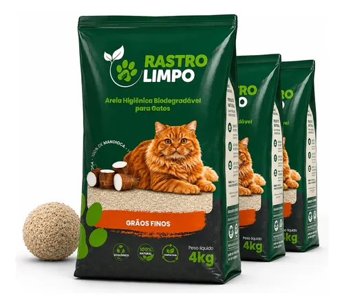 Areia 12kg Biodegradável Gatos Grãos Finos Rastro Limpo
