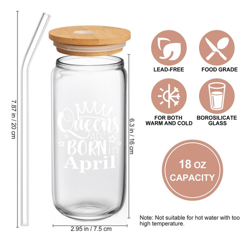 Vaso De Cristal Para Mujer De 18 Oz Con Popote