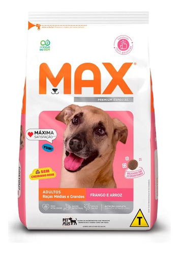 Ração Max P/cães Adultos Porte Médio/grande Frango/arroz 15k