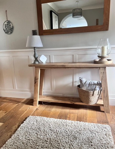 Mesa Entrada Recibidor Madera Natural Doble Piso Nordica Marrón