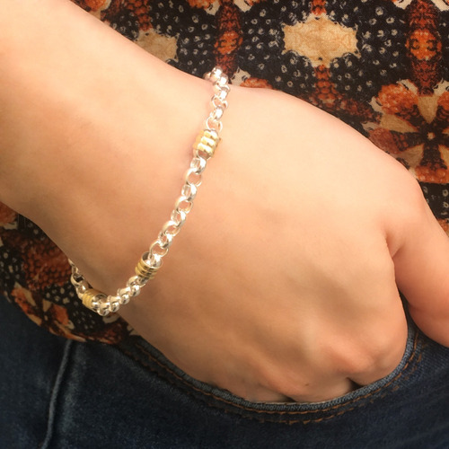 Pulsera Rolo Plata 925 Con Oro 4,5 Mm Cierre Marinero