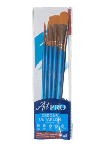 Set De 5 Pinceles Art Pro Pointer Taklon. Mango Azul