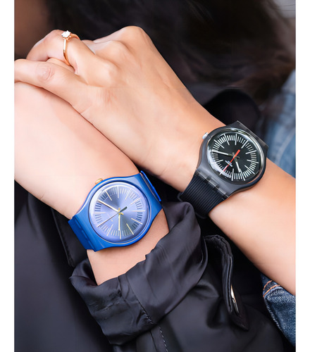 Pulseira de relógio Swatch Cyderalblue Suon143, cor azul