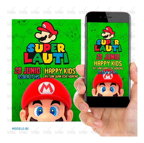 Super Mario Bros - Invitación Digital Y Lista Para Imprimir