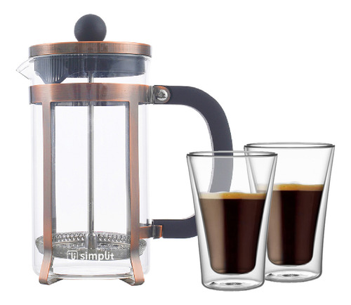 Pack Cafetera Francesa 600 Ml + Set 2 Vasos 400 Ml Simplit