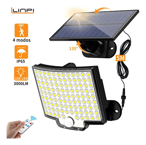 Llinpi® Lámpara Solar De Pared Exteriores Sensor Luz 4 Modos