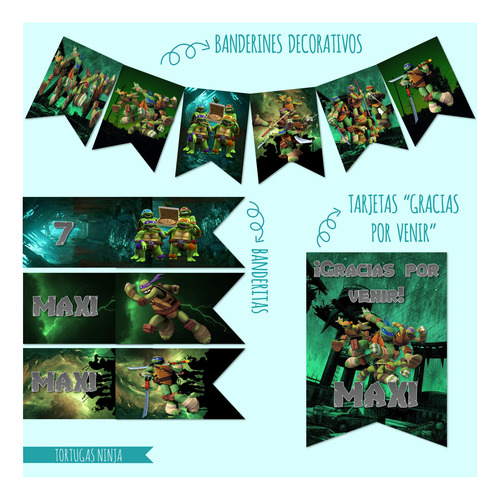 Tortugas Ninja Kit Cumpleaños Imprimible Editable Candy Bar
