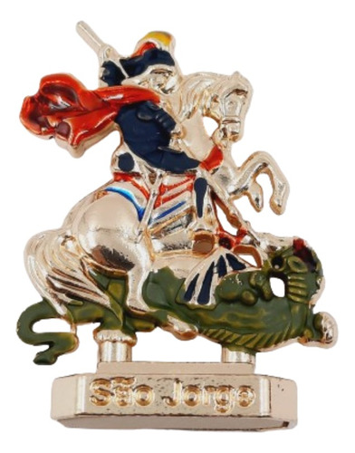 Estatua Imagem São Jorge Cavalo Metal Dourado Proteção 1peça