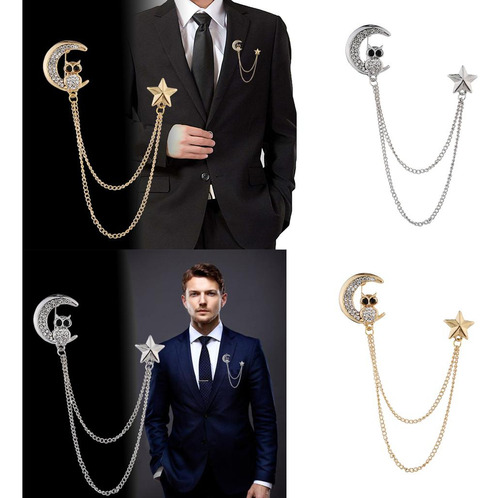 2x Hombres Trajes Broche Pin Collar Broche Pin Cadena Borla