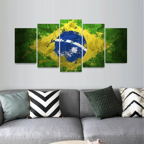Quadro Arte Bandeira Do Brasil Mosaico 5 Peças