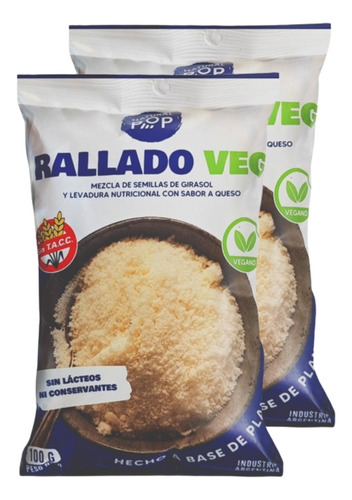 Queso Rallado Vegano Natural Pop 100gr Sin Tacc Pack X 2