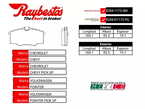 Juego Balatas Volkswagen Pointer 98-99 (opcional) Del.