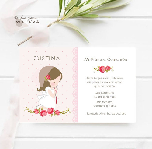 Imagen 7 de 9 de Estampitas Comunión Tarjetas Estampas Nenas Horizontal X 3u