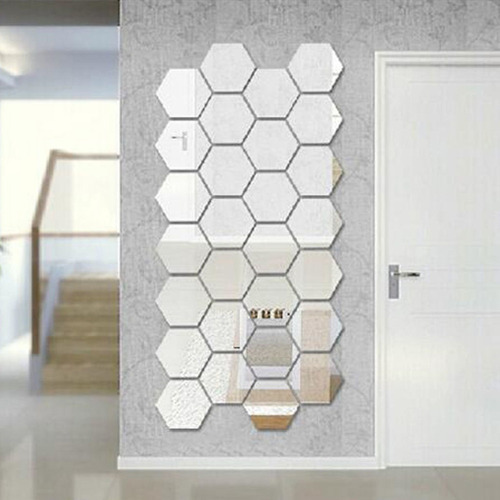 12 Piezas Hexagonales De Pared Adornos De Espejo Plata