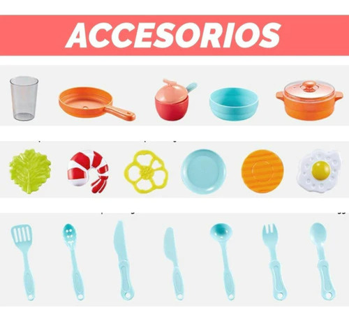 Juguete Set Cocina 42 Piezas Luz Sonido Rosado Infantil 63cm