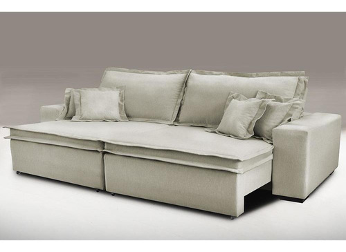 Sofa Retrátil e Reclinável com Molas Cama inBox Premium 2,92m tecido em linho Bege Escuro