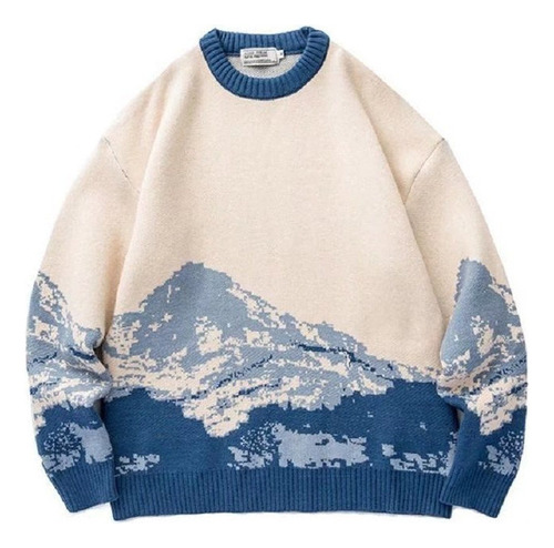 Suéter Japonés Creativo Con Estampado De Montaña De Nieve A