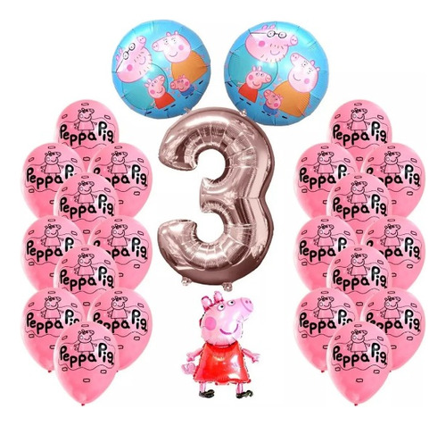 Combo Kit Globos Peppa Pig+numero70cm+latex Impresos