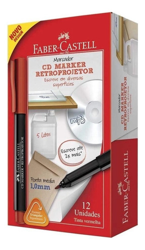 Marcador Retroprojetor Cd 1.0 Faber-castell C/ 12 Vermelho